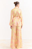 Sophia Satin Printed Yoryo Chiffon Pants Set - Yellow