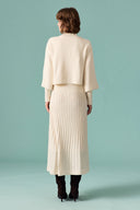 Button Detail Pleated Skirt Set - Stone