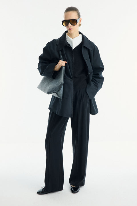 Contrast Collar and Striped Detail Jacket - Black