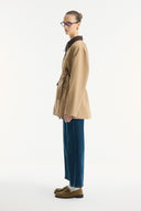 Contrast Collar and Striped Detail Jacket - Camel