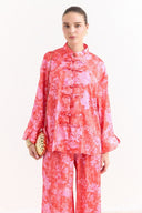 Sophia Satin Printed Yoryo Chiffon Pants Set - Red