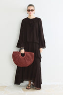 Tiered Ruffled Chiffon Skirt Set - Brown
