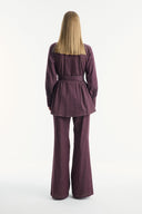 Gold Button Detailed Denim Set - Burgundy