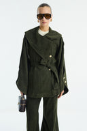 Gold Button Detailed Denim Set - Khaki