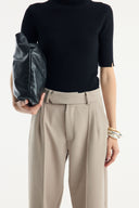 Double Crepe Straight Cut Trousers - Stone