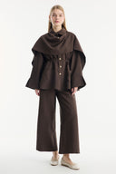 Shawl Collar Detailed Cupra Pant Set - Coffee