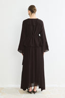Tiered Ruffled Chiffon Skirt Set - Brown
