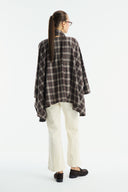Mock Neck Plaid Poncho - Brown