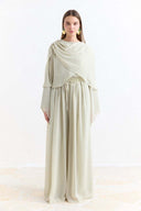 Shoulder Pleat Detail Yoryo Chiffon Pants Set - Sage