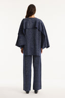 Shawl Collar Metallic Knit Set with Trousers