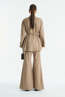 Front Buttoned Suede Shirt - Beige