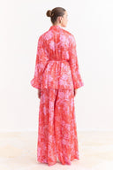 Sophia Satin Printed Yoryo Chiffon Pants Set - Red