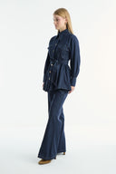 Gold Button Detailed Denim Set - Navy Blue