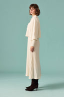 Button Detail Pleated Skirt Set - Stone