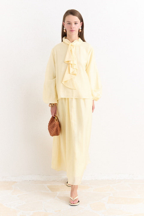 Collar Detail Skirt Set - Yellow