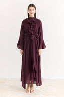 Ruffled Front and Sleeve Dress - Plum