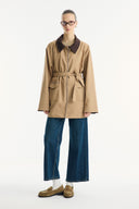 Contrast Collar and Striped Detail Jacket - Camel