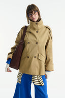 Epaulet Detailed Short Trench Coat - Camel
