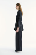 Wide Lapel Trimmed Wide-Leg Trouser Set - Black