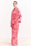 Sophia Satin Printed Yoryo Chiffon Pants Set - Red