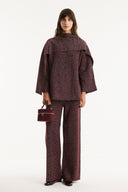 Shawl Collar Metallic Knit Set with Trousers