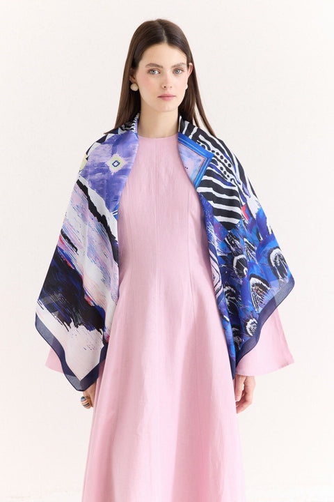 Samora Patterned Shoulder Shawl - Navy Blue