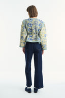 Floral Print Quilted Jacket - royal blue