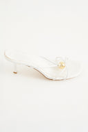 Oval Stone Detail Heeled Slippers - White
