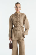 Front Buttoned Suede Shirt - Beige