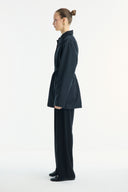 Contrast Collar and Striped Detail Jacket - Black