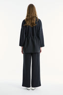 Wide Lapel Trimmed Wide-Leg Trouser Set - Black