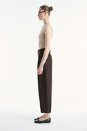 High-Waist Dart-Detail Wide-Leg Trousers - Brown