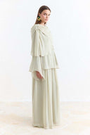 Shoulder Pleat Detail Yoryo Chiffon Pants Set - Sage