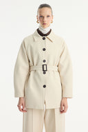 Button Detail Belted Jacket - Beige