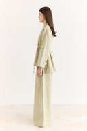 Button-Detailed Linen Trouser Set - Sage