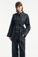 Denim Set with Metal Button Detail - Black
