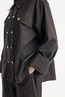 Denim Suit with Metal Button Detail - Brown