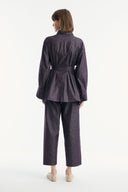 Denim Suit with Metal Button Detail - Plum