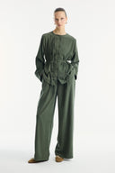 Button-Detailed Trouser Set - Khaki