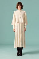 Button Detail Pleated Skirt Set - Stone