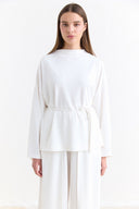 Piped Sash Basic Pants Set - Ecru