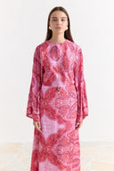 Satin Printed Yoryo Chiffon Dress - Red