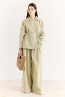 Button-Detailed Linen Trouser Set - Sage