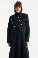Asymmetric Button Detail Skirt Set - Black