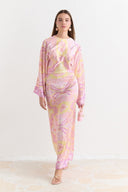 Satin Printed Yoryo Chiffon Dress - Pink