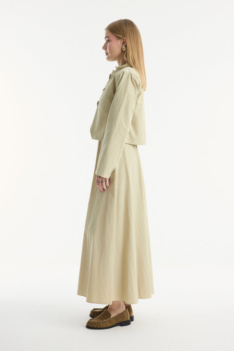 Asymmetric Button Detail Skirt Set - Sage