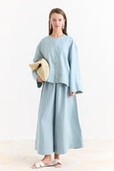 Button-Detailed Organic Linen Shirt - Blue