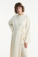 Basic Knit Co-ord Set with Side Slit Trousers - Stone