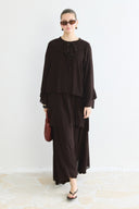 Tiered Ruffled Chiffon Skirt Set - Brown