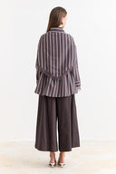 Lace-Detailed Striped Shirt - Brown